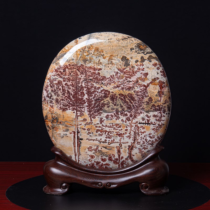 广西国画石天然奇石观赏石草花石椭圆饼摆件客厅电视柜工艺品te65