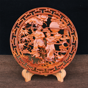 桃木和合图挂件福字中国r结客厅玄关新婚摆件挂画木雕家庭和睦摆