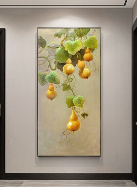 五福临门手绘油画葫芦新中式玄关装饰画现代简约美式走廊过道挂画
