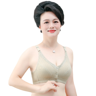 胸 大码 妈妈内衣文胸g50岁女前扣中老年人背心式 聚拢中年纯棉薄款