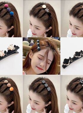 甜美风网红球球鸭嘴夹编发夹麻花辫侧边双层刘海夹子整Z理碎发神