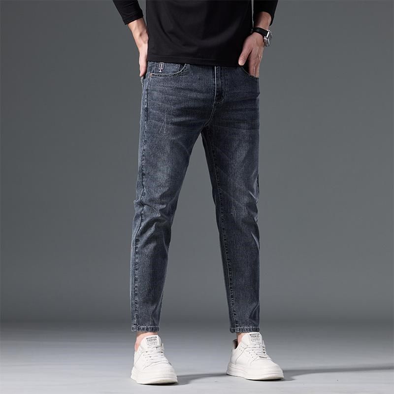 九分牛仔裤男士修身小脚秋冬加绒202G4春秋季弹力休闲牛仔裤子潮