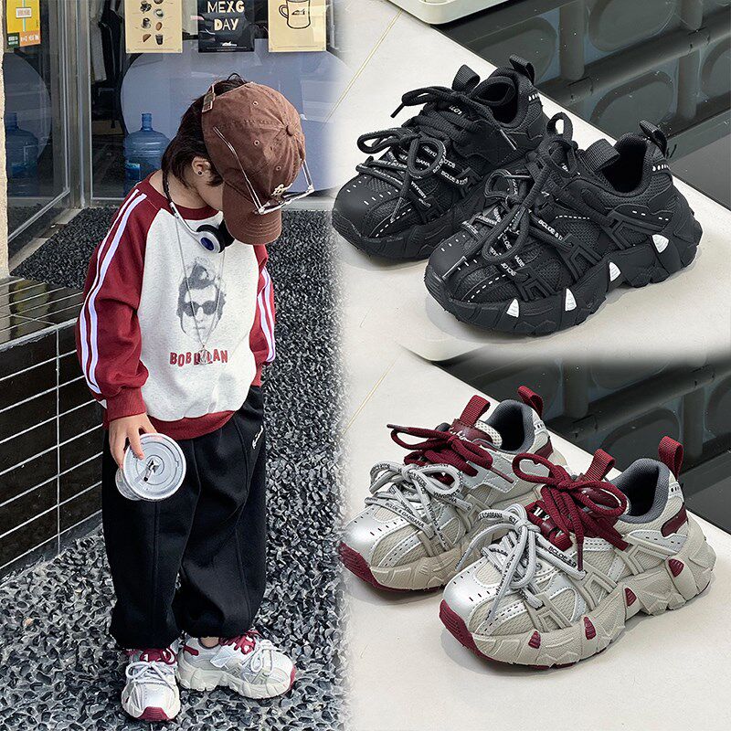 儿童老爹鞋男童鞋子加绒保暖二棉2024秋冬新款轻便软底女童运动鞋