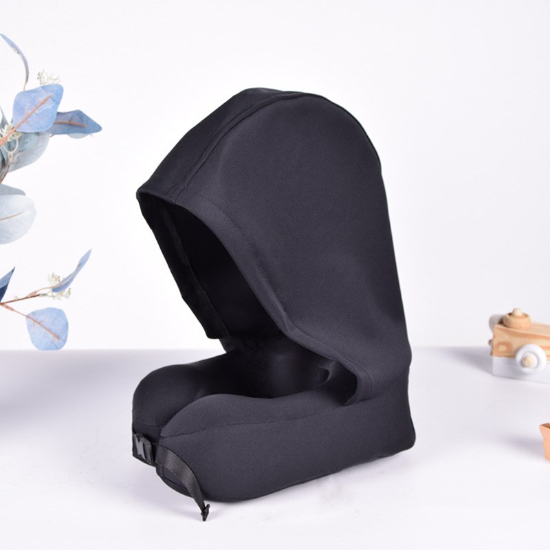 连帽记忆棉U型枕带帽护颈u形枕坐车旅行枕办公遮光午睡枕收纳枕头