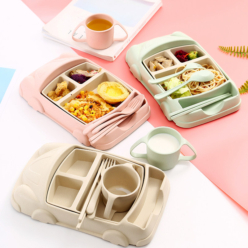 小麦秸秆宝宝餐盘分格儿童餐具吃饭碗杯创意卡通盘子汽车餐盘套装,婴童用品,儿童餐具,淘宝优惠券,粉丝福利购,淘宝优惠卷