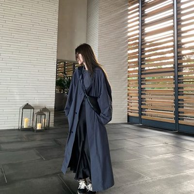 立领女中长款大衣新款秋季宽松风衣外套年感廓形日系薄款高级2025
