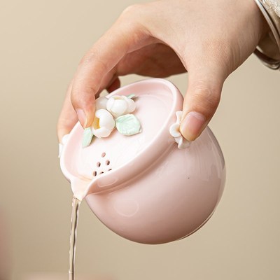 旅行泡茶茶具女士精致功夫茶具套装快客杯办公室陶瓷茶杯粉色茶壶