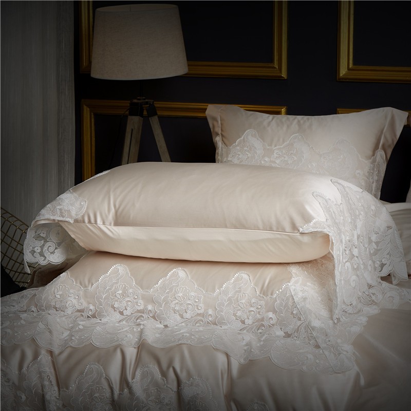 欧式床上用品四件套韩式公主风床单款纯色简约真丝棉蕾丝花边被套