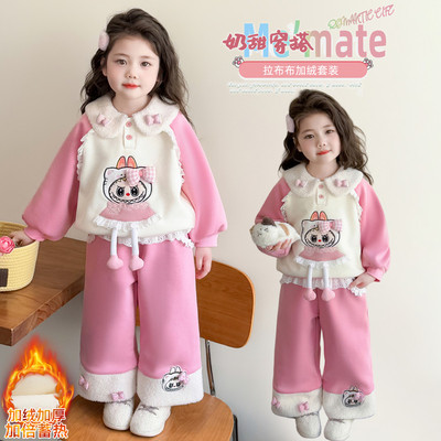 女童套头卫衣套装秋冬季2025新款女宝宝衣服儿童冬装洋气公主加绒