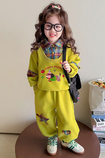 女宝宝春装套装2026新款洋气儿童时髦卫衣假两件套装女童运动衣服