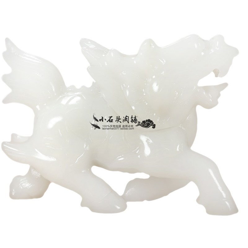 天然白玉动物麒麟桌面手工玉石赐福摆件现代客厅书房送礼装饰