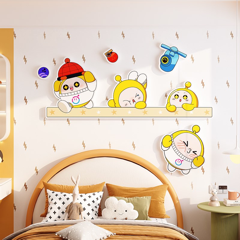 蛋仔儿童房间布置装饰卧室房门床头画创意墙面装饰墙贴遮丑贴纸图片