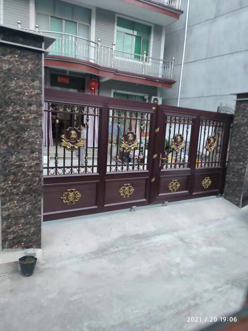 电动庭院别墅大门铝合金自动平移转弯家用智能遥控关乡村院子门