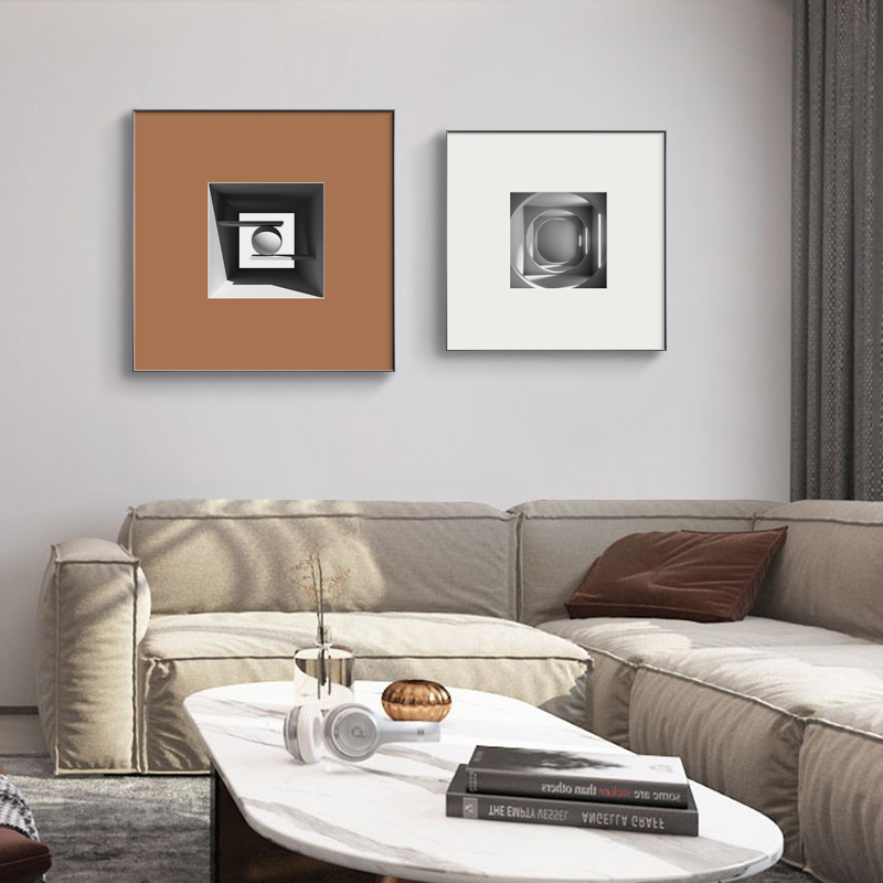 现代简约黑白装饰画客厅沙发背景墙建筑挂画餐厅墙面橙色组合壁画图片