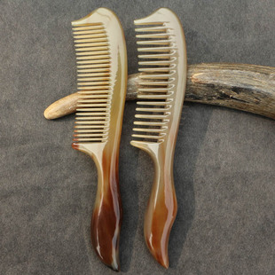 天然白牛角梳子 宽大齿卷发烫发梳子 密细齿按摩保健梳加长厘米