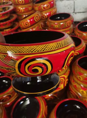 民族风餐具四川凉山彝族民间漆器彩绘手工艺品大木柯汤盆