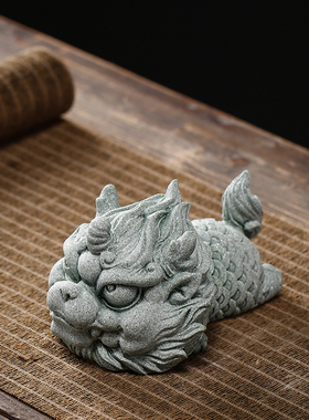 国风瑞兽麒麟动物青砂石微景观鱼缸造景创意店铺业柜台送礼
