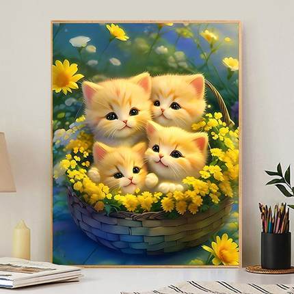 猫咪钻石画2024新款动物手工5d点贴钻十字绣客厅儿童卧室床头满钻