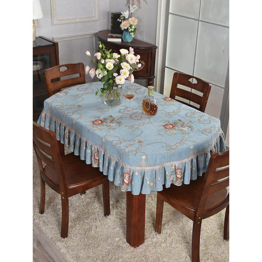 高端折叠椭圆形桌布西餐厅蓝色可水洗布料台布垫子拼接桌罩订制