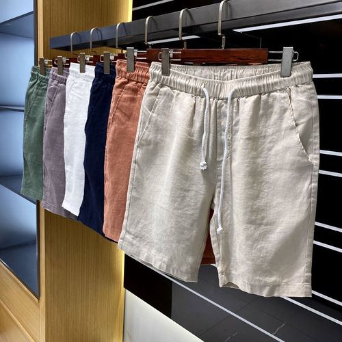 走商场!水洗100亚麻!清凉吸湿C透气 夏季百搭纯色五分裤大码短裤