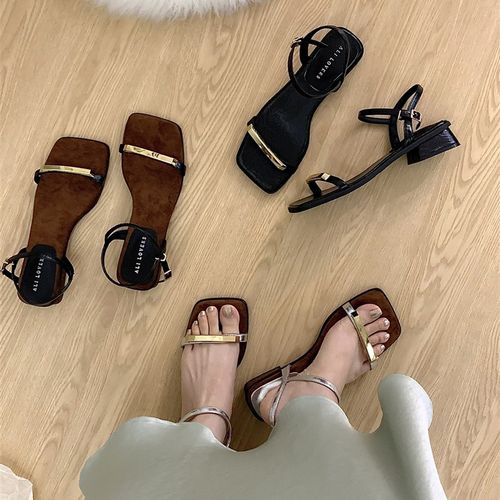简约不凡a~配裙子的凉鞋女款2025新款一字带粗跟高级感露趾女鞋