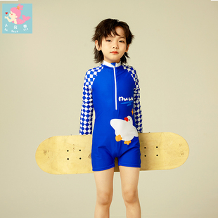 儿童泳 防晒速干专业训练男宝夏季 泳衣男童202h4新款 连体小童长袖