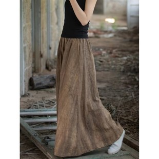 复古肌理感棉麻半身m裙女夏季 A字裙百搭文艺宽松大摆伞裙 垂感长款