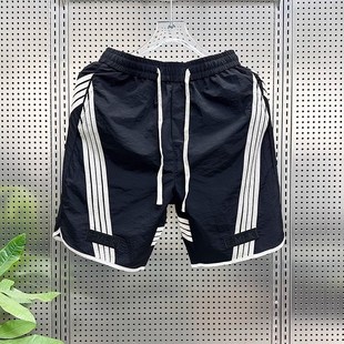 宽松短e裤 拼接条纹高端跑步运动5五分中裤 男士 速干薄款 男 夏季 美式