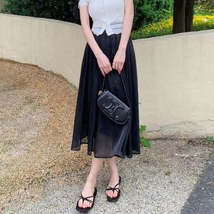 伞 显瘦遮肉百褶裙高腰a字胖m松紧腰中长款 流纱半身裙女e夏季 新款