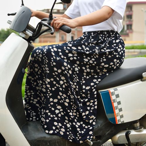 电动车防晒防走光围裙护腿裙半身裙子棉绸自行车遮V阳一片式女夏
