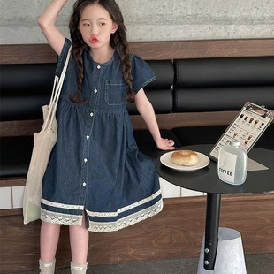 牛仔裙薄款 女童连衣裙夏装 短袖 儿童夏C季 大童女孩洋气裙 2025新款