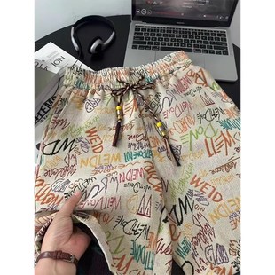 国潮高街五分裤 新款 直筒宽松中 男2025z夏季 夏威夷度假风涂鸦短裤