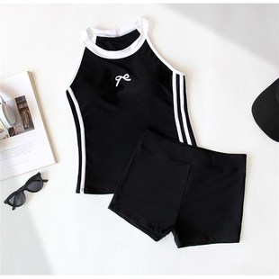 2025新款 平角游泳衣初中 儿童泳衣女r大童分体女孩带胸垫保守无袖