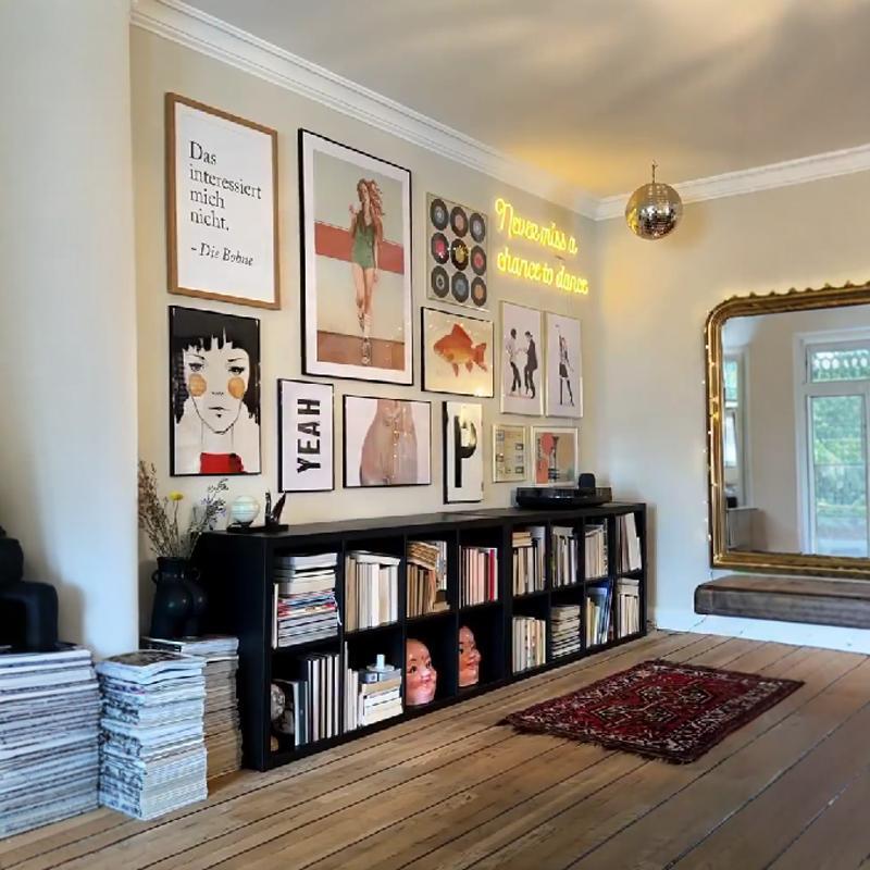 客厅开放书架儿童落地置物架方格柜木书柜矮柜黑色自由组合格子柜