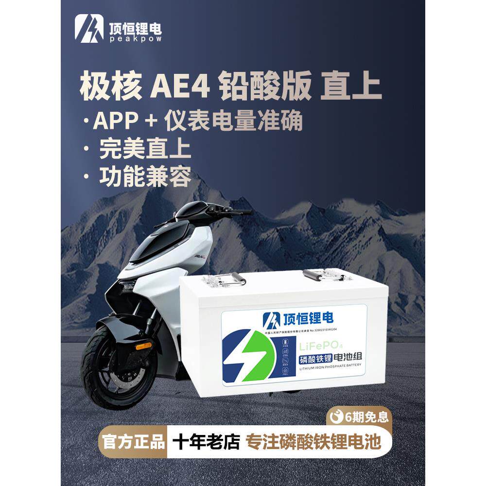 顶恒 极核25款AE4 直上二轮电动摩托车铅酸版电动车磷酸铁锂电池