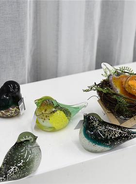 出口欧美彩色玻璃琉璃小鸟摆件家居台面壁柜电视柜装饰品拍摄道具
