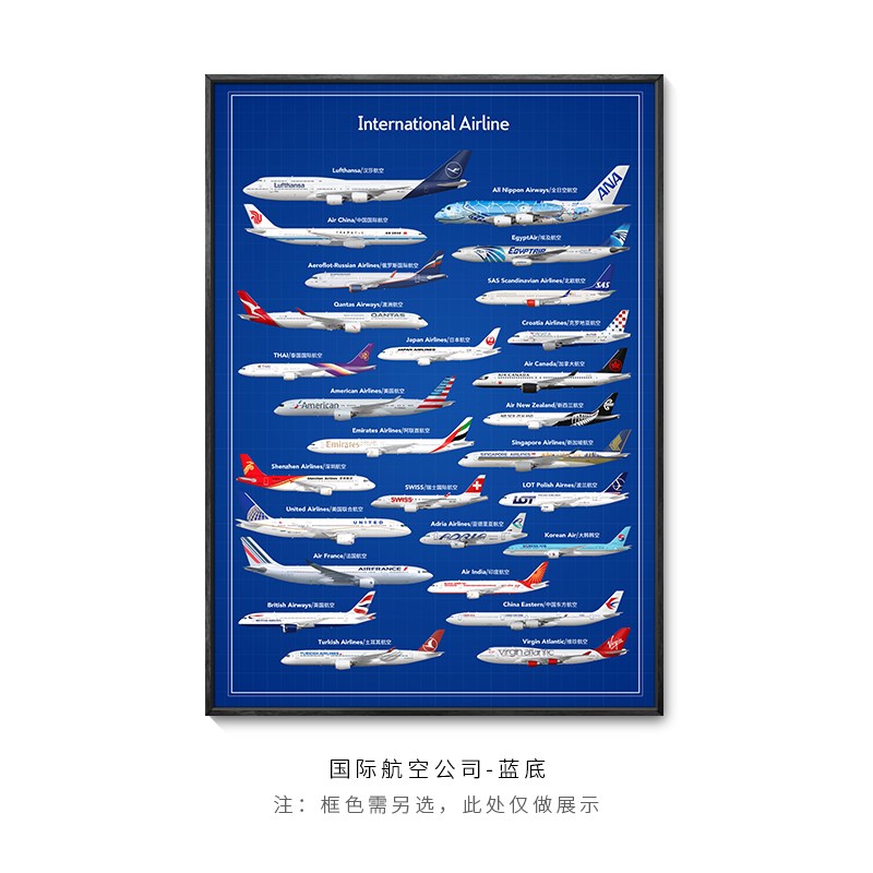 飞机装饰画d航天航空公司民航挂画儿童房波音客机办公室书房壁画