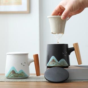 简约陶瓷杯子家用水杯马克杯带盖勺情侣咖啡杯牛奶早餐杯定制logo