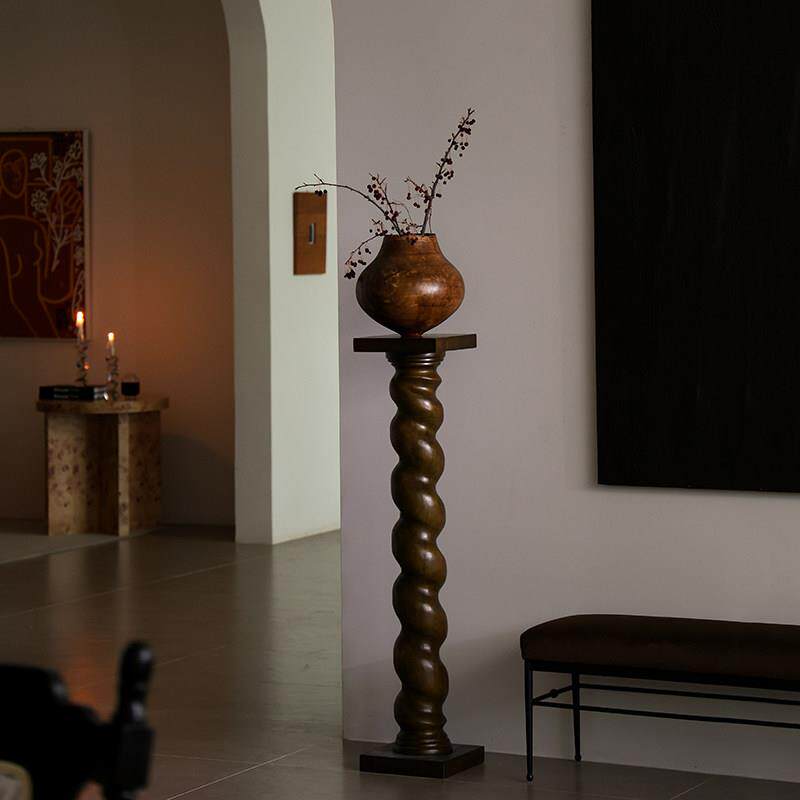 形上法式中古底座螺旋雕塑台柱子落地侘寂艺术摆件覆古立柱装饰