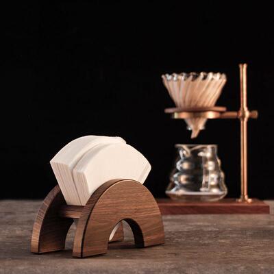 手冲咖啡滤纸架水转印黑胡桃木纹底座过滤纸托 托架扇形V60滤纸收
