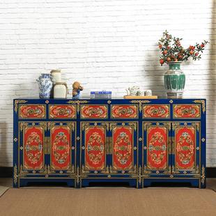 实木彩绘餐边柜中式复古手绘家具门厅玄关柜餐厅装饰柜餐具收纳柜