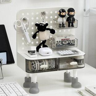 挂钩抽屉式洞洞板办公室桌学生桌面文具小卡整理展示架吧唧收纳盒