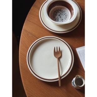 手绘棕边芝麻釉圆盘 收集时光 中古器型 say 陶瓷菜盘平盘 camus