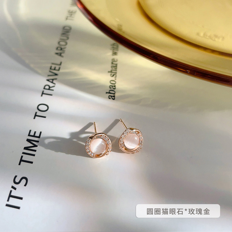S925纯银针玫瑰金耳钉女生小众