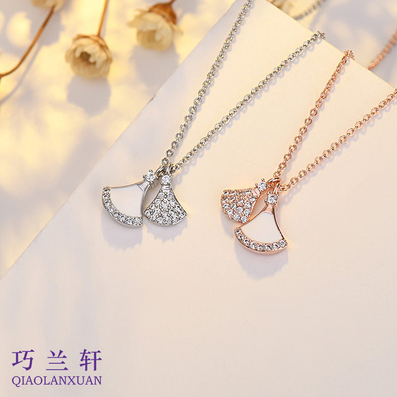 巧兰轩镀银双扇形项链女ins潮