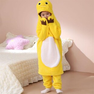 儿童款连体奶龙秋冬卡通动物睡衣法兰绒小奶龙家居服套装可爱加厚