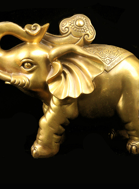 铜财福大象吸水象聚固宅象铜象一对店铺开业礼品乔迁办公室摆件