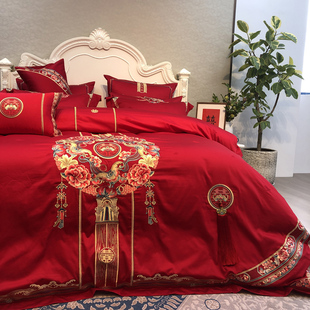 新中式 婚嫁四件套纯棉被套全棉婚庆床上六件套结婚喜被高档十件套