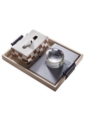 邸高轻奢风皮质托盘样板间洽谈区高档酒店房间桌面装饰收纳盘组合