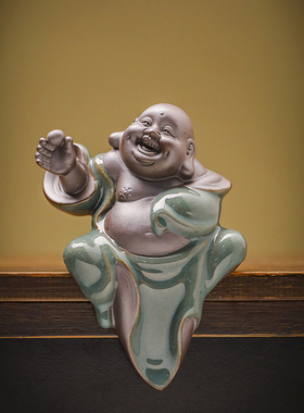 创意招财陶瓷弥勒佛人物大肚笑佛禅意客厅玄关中式家居佛像小摆件